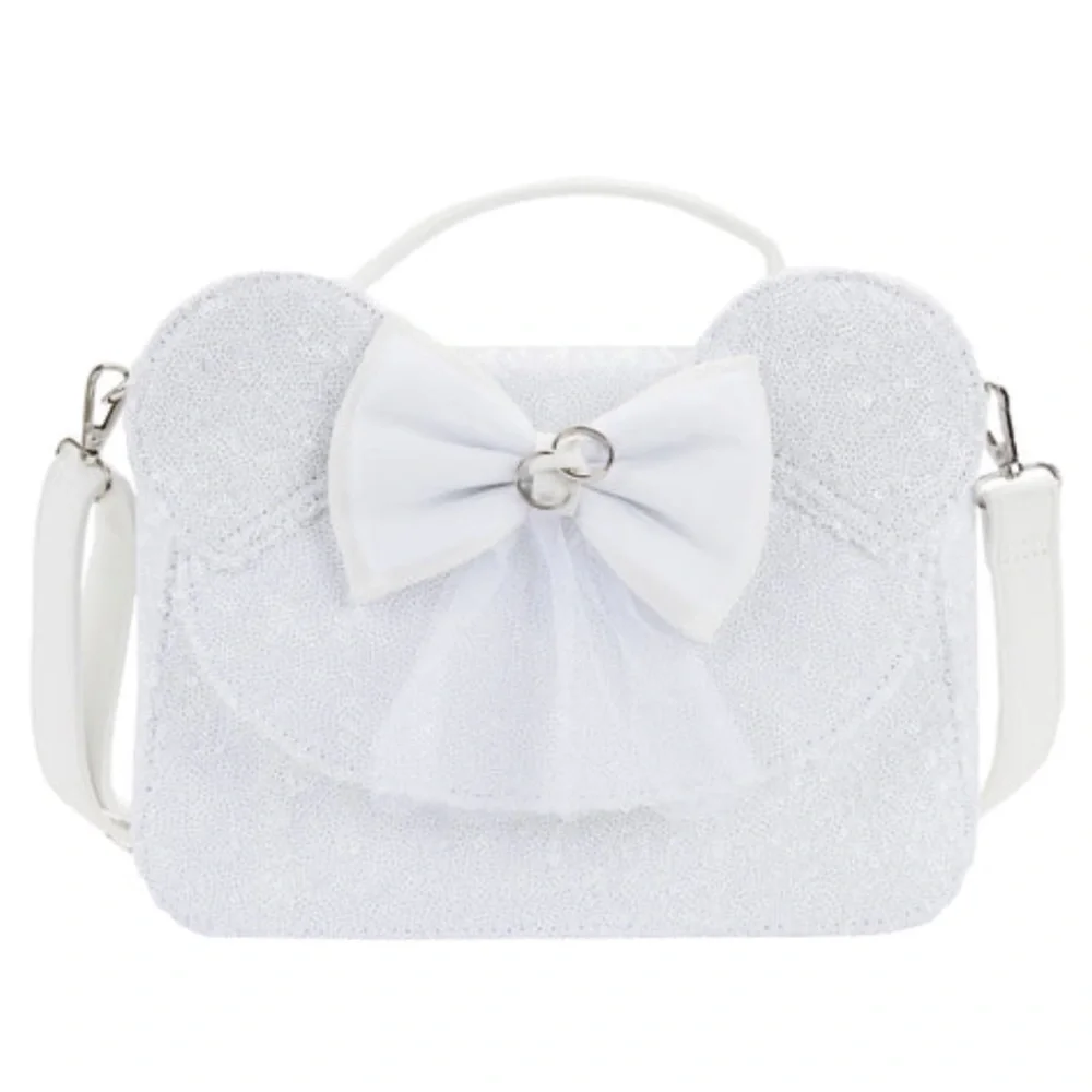 NEW SET Loungefly Minnie Mouse Sequin Wedding Crossbody Bag and wallet - Picture 5 of 16
